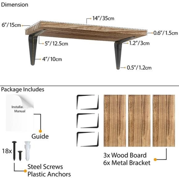 Arras Rustic Wood Floating Shelves for Wall Storage,Wall Shelves for Living Room - Picture 3 of 6